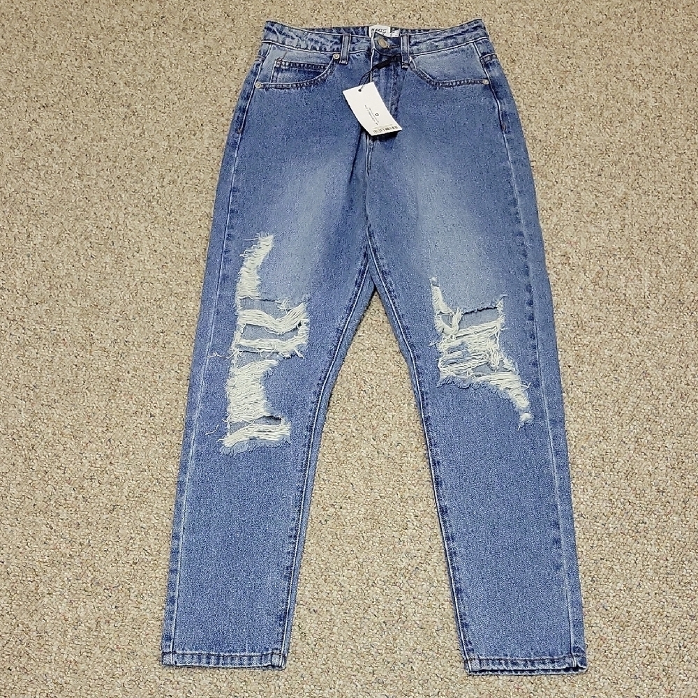 Princess Polly Classic Blue Distressed Women's Jeans sz 4. New school high waist - Picture 1 of 5
